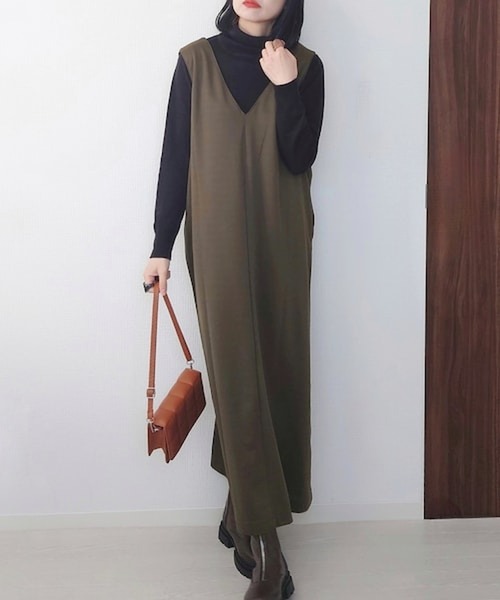 Fizz（フィズ）の「【maiko_wear × Fizz コラボ】　前後2Way　ポンチ素材ジャンパースカート（サロペット/オーバーオール・レディース・ブラウン/カーキ/ブラック・M）」の7枚目の写真