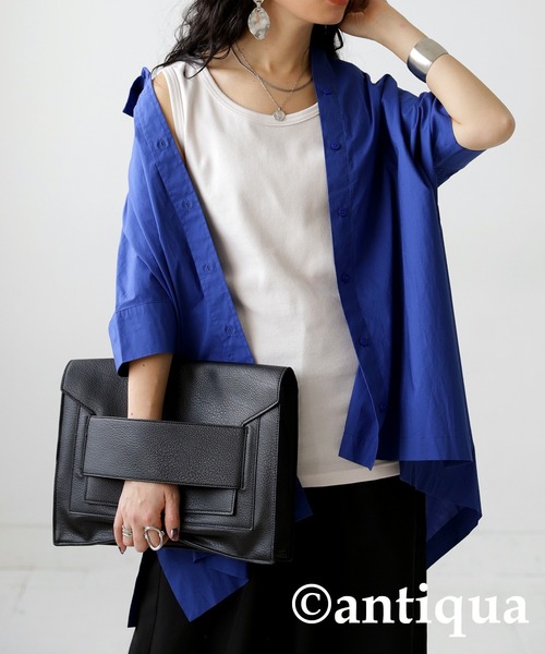 antiqua（アンティカ）の「綿混素材テレコリブタンクトップ（タンクトップ・レディース・オレンジ/ダークグレー/グリーン/ライトグリーン/カーキオリーブ/ブラック/ブルー/オフホワイト・L/M）」の2枚目の写真