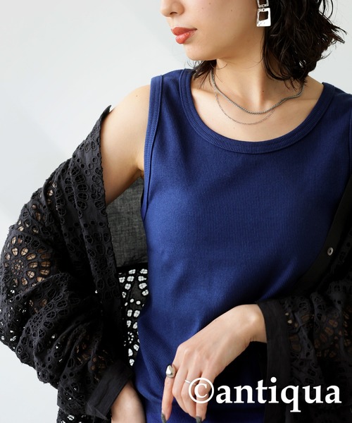 antiqua（アンティカ）の「綿混素材テレコリブタンクトップ（タンクトップ・レディース・オレンジ/ダークグレー/グリーン/ライトグリーン/カーキオリーブ/ブラック/ブルー/オフホワイト・L/M）」の8枚目の写真