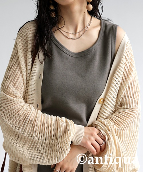 antiqua（アンティカ）の「綿混素材テレコリブタンクトップ（タンクトップ・レディース・オレンジ/ダークグレー/グリーン/ライトグリーン/カーキオリーブ/ブラック/ブルー/オフホワイト・L/M）」の4枚目の写真