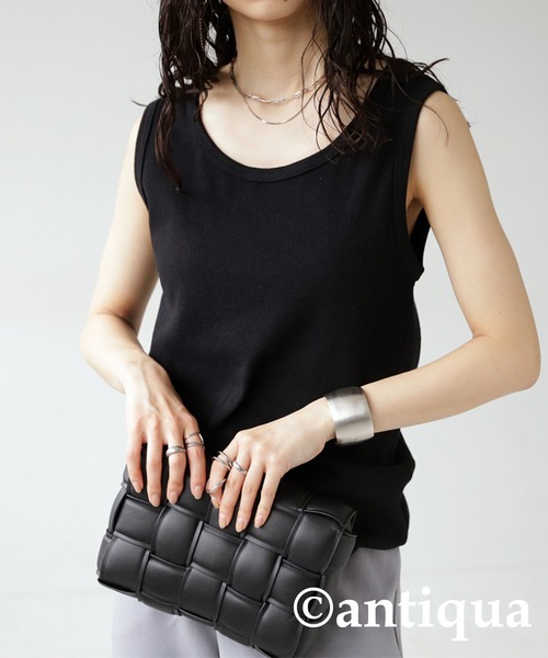 antiqua（アンティカ）の「綿混素材テレコリブタンクトップ（タンクトップ・レディース・オレンジ/ダークグレー/グリーン/ライトグリーン/カーキオリーブ/ブラック/ブルー/オフホワイト・L/M）」の3枚目の写真