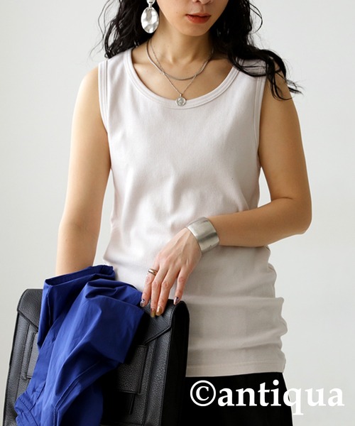 antiqua（アンティカ）の「綿混素材テレコリブタンクトップ（タンクトップ・レディース・オレンジ/ダークグレー/グリーン/ライトグリーン/カーキオリーブ/ブラック/ブルー/オフホワイト・L/M）」の21枚目の写真