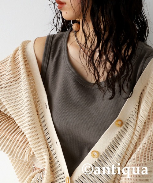 antiqua（アンティカ）の「綿混素材テレコリブタンクトップ（タンクトップ・レディース・オレンジ/ダークグレー/グリーン/ライトグリーン/カーキオリーブ/ブラック/ブルー/オフホワイト・L/M）」の13枚目の写真