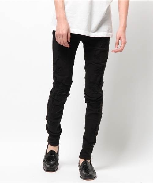 DANKE SCHON(ダンケシェーン)の「DankeSchon/ダンケシェーン/Damege Skinny RepairPants(その他パンツ・メンズ・ブラック/ホワイト/ブルー/ブラック系その他・MEDIUM/X-LARGE/LARGE/SMALL/XL)」の2枚目の写真
