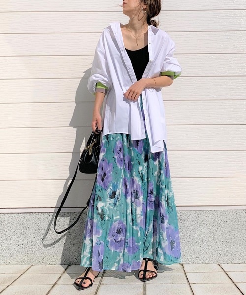 Q（キュー）の「コットンストレッチリブドッキングシャツ（シャツ/ブラウス・レディース・アイボリー/ライトブルー・MEDIUM）」の11枚目の写真