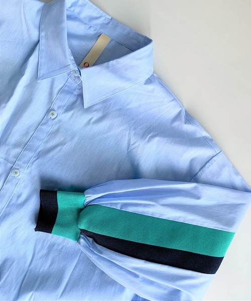 Q（キュー）の「コットンストレッチリブドッキングシャツ（シャツ/ブラウス・レディース・アイボリー/ライトブルー・MEDIUM）」の3枚目の写真