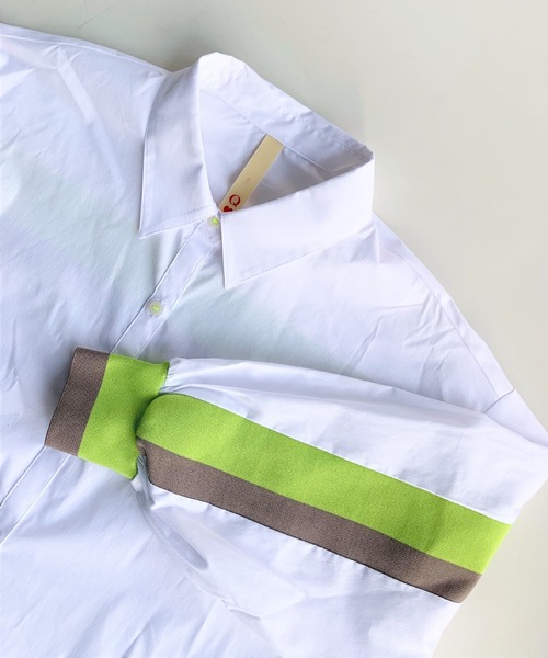 Q（キュー）の「コットンストレッチリブドッキングシャツ（シャツ/ブラウス・レディース・アイボリー/ライトブルー・MEDIUM）」の4枚目の写真