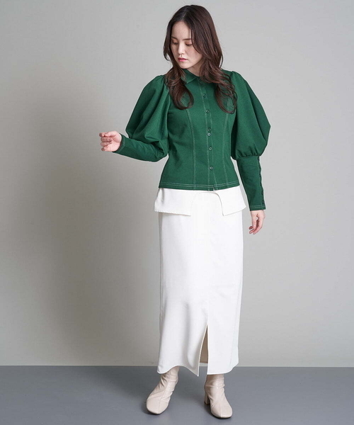 A de a.v.v（アードアー・ヴェ・ヴェ）の「ボリュームパフスリーブジャージ（Tシャツ/カットソー・レディース・ブラック/グリーン・38/36）」の3枚目の写真