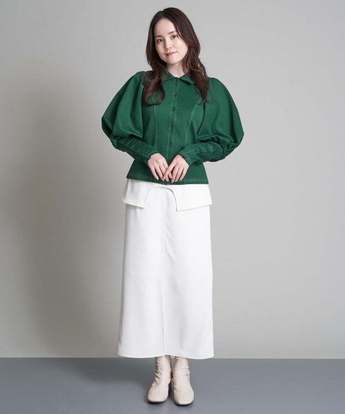 A de a.v.v（アードアー・ヴェ・ヴェ）の「ボリュームパフスリーブジャージ（Tシャツ/カットソー・レディース・ブラック/グリーン・38/36）」の4枚目の写真