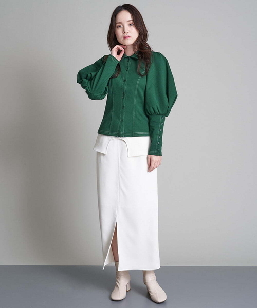 A de a.v.v（アードアー・ヴェ・ヴェ）の「ボリュームパフスリーブジャージ（Tシャツ/カットソー・レディース・ブラック/グリーン・38/36）」の5枚目の写真