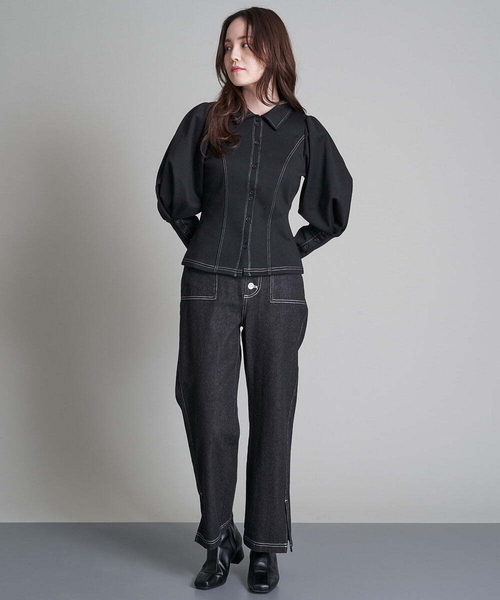 A de a.v.v（アードアー・ヴェ・ヴェ）の「ボリュームパフスリーブジャージ（Tシャツ/カットソー・レディース・ブラック/グリーン・38/36）」の8枚目の写真