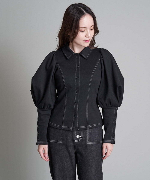 A de a.v.v（アードアー・ヴェ・ヴェ）の「ボリュームパフスリーブジャージ（Tシャツ/カットソー・レディース・ブラック/グリーン・38/36）」の10枚目の写真