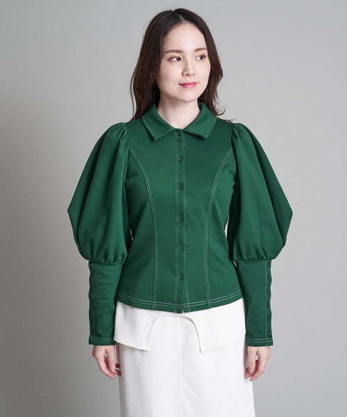 A de a.v.v（アードアー・ヴェ・ヴェ）の「ボリュームパフスリーブジャージ（Tシャツ/カットソー・レディース・ブラック/グリーン・38/36）」の11枚目の写真