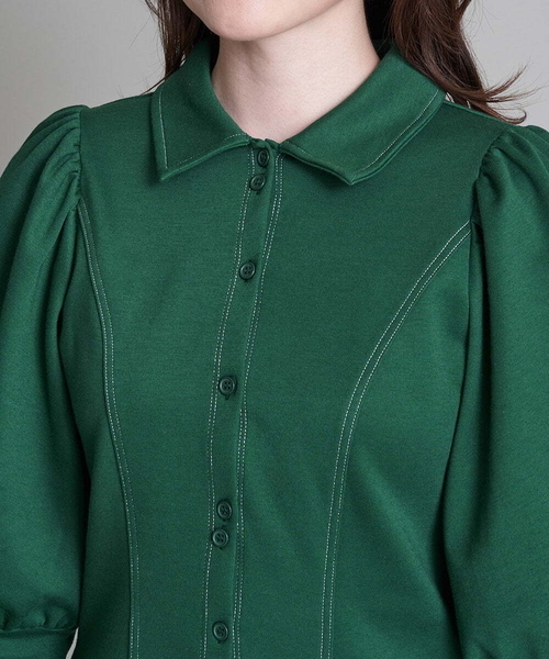 A de a.v.v（アードアー・ヴェ・ヴェ）の「ボリュームパフスリーブジャージ（Tシャツ/カットソー・レディース・ブラック/グリーン・38/36）」の14枚目の写真