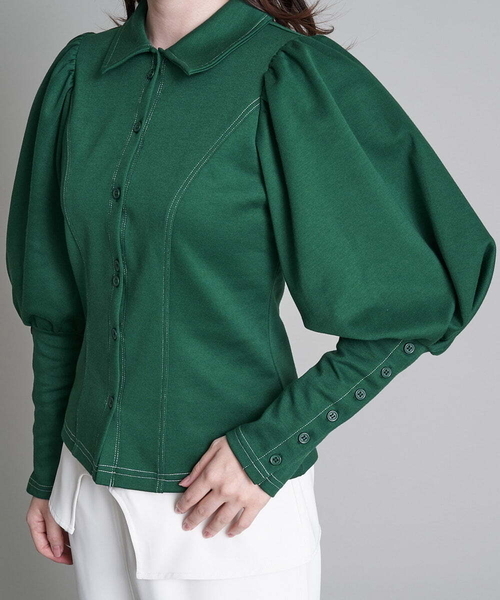 A de a.v.v（アードアー・ヴェ・ヴェ）の「ボリュームパフスリーブジャージ（Tシャツ/カットソー・レディース・ブラック/グリーン・38/36）」の15枚目の写真