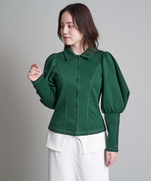 A de a.v.v（アードアー・ヴェ・ヴェ）の「ボリュームパフスリーブジャージ（Tシャツ/カットソー・レディース・ブラック/グリーン・38/36）」の18枚目の写真