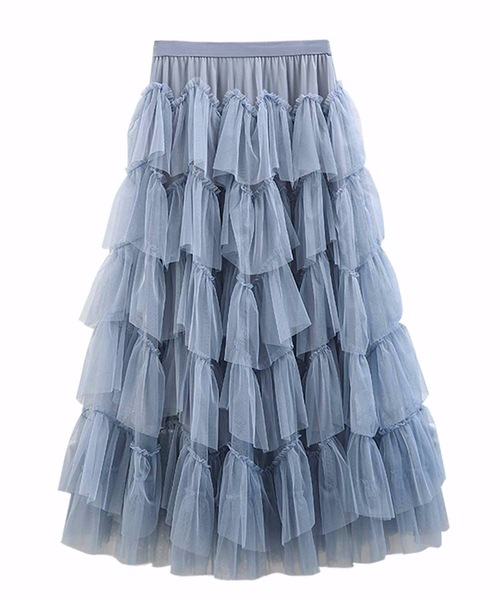 M y u(ミュー)の「【ZOZO限定アイテム】チュールティアードスカート(スカート・レディース・ピンク/ホワイト/ブラック/ブルー・FREE)」の3枚目の写真