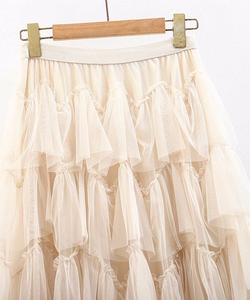 M y u(ミュー)の「【ZOZO限定アイテム】チュールティアードスカート(スカート・レディース・ピンク/ホワイト/ブラック/ブルー・FREE)」の5枚目の写真