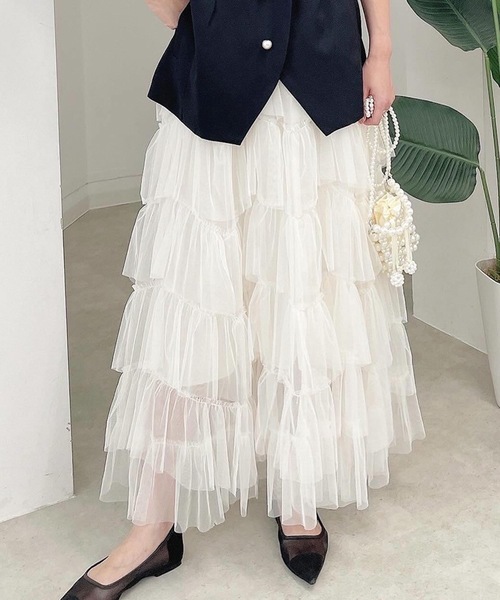 M y u(ミュー)の「【ZOZO限定アイテム】チュールティアードスカート(スカート・レディース・ピンク/ホワイト/ブラック/ブルー・FREE)」の15枚目の写真