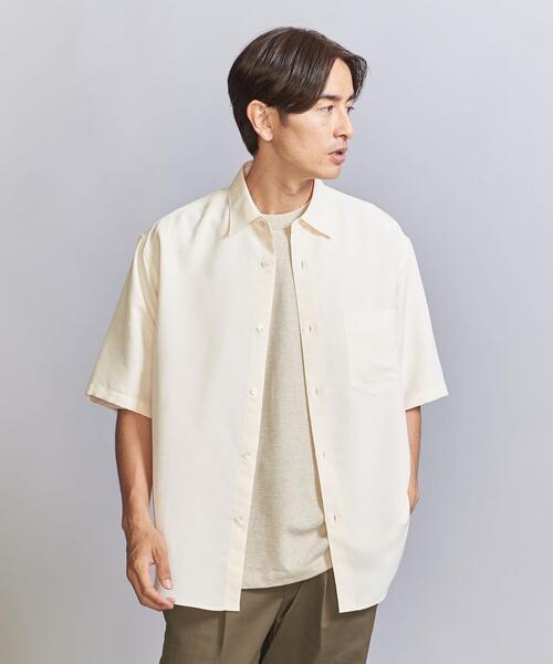 BEAUTY&YOUTH シルキータッチ 半袖シャツ グレー　Sサイズ シルキータッチ キャンプカラー フォルム シャツ