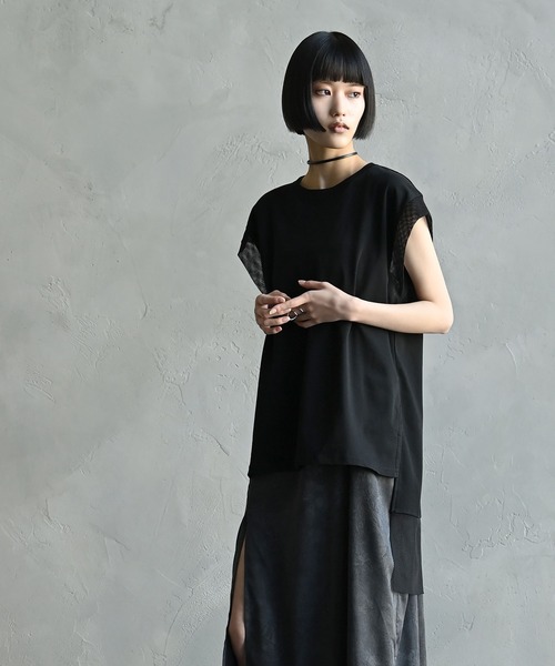 funda mine（ファンダマイン）の「funda mine【日本製】肌触り滑らかメッシュ半袖トップス（Tシャツ/カットソー・レディース・ホワイト/ブラック/ブラック×グリーン・FREE）」の3枚目の写真