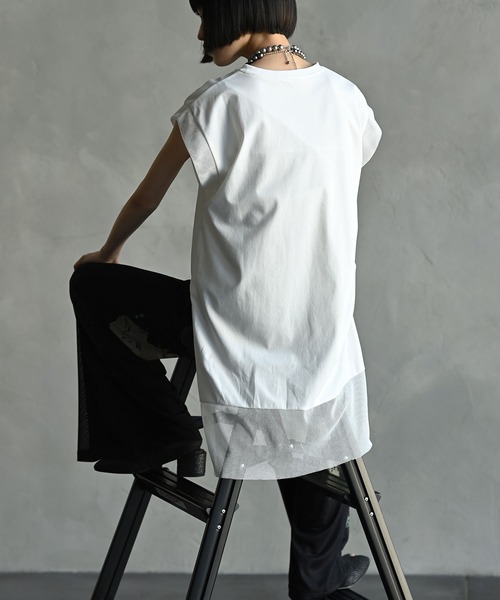 funda mine（ファンダマイン）の「funda mine【日本製】肌触り滑らかメッシュ半袖トップス（Tシャツ/カットソー・レディース・ホワイト/ブラック/ブラック×グリーン・FREE）」の11枚目の写真