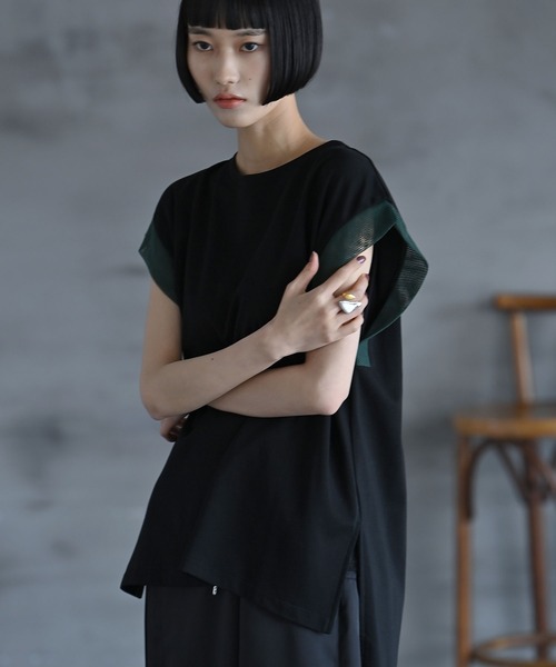 funda mine（ファンダマイン）の「funda mine【日本製】肌触り滑らかメッシュ半袖トップス（Tシャツ/カットソー・レディース・ホワイト/ブラック/ブラック×グリーン・FREE）」の22枚目の写真