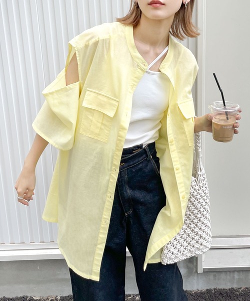 Chillfar（チルファー）の「肩開きポケットノーカラーシャツ（シャツ/ブラウス・レディース・ホワイト/ブルー/イエロー/ブラック・FREE）」の4枚目の写真