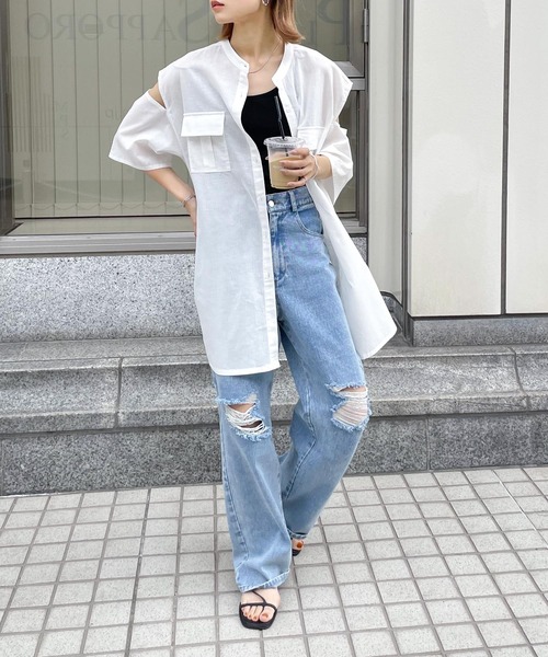 Chillfar（チルファー）の「肩開きポケットノーカラーシャツ（シャツ/ブラウス・レディース・ホワイト/ブルー/イエロー/ブラック・FREE）」の10枚目の写真