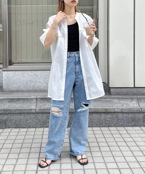 Chillfar（チルファー）の「肩開きポケットノーカラーシャツ（シャツ/ブラウス・レディース・ホワイト/ブルー/イエロー/ブラック・FREE）」の9枚目の写真