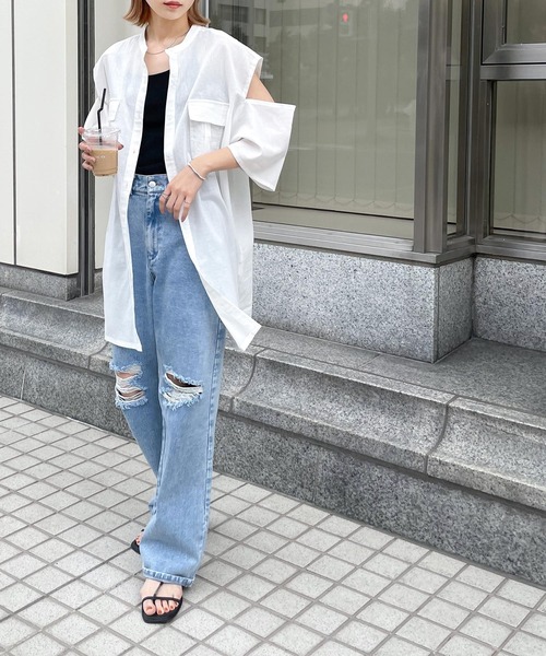 Chillfar（チルファー）の「肩開きポケットノーカラーシャツ（シャツ/ブラウス・レディース・ホワイト/ブルー/イエロー/ブラック・FREE）」の11枚目の写真