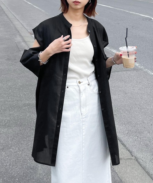 Chillfar（チルファー）の「肩開きポケットノーカラーシャツ（シャツ/ブラウス・レディース・ホワイト/ブルー/イエロー/ブラック・FREE）」の12枚目の写真