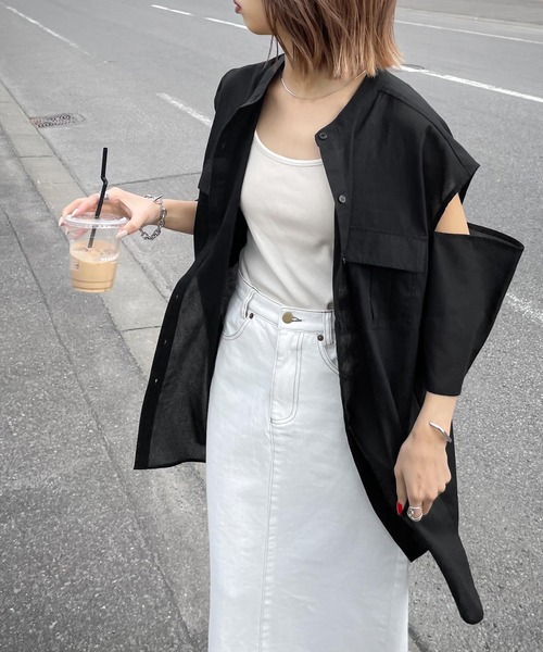 Chillfar（チルファー）の「肩開きポケットノーカラーシャツ（シャツ/ブラウス・レディース・ホワイト/ブルー/イエロー/ブラック・FREE）」の13枚目の写真