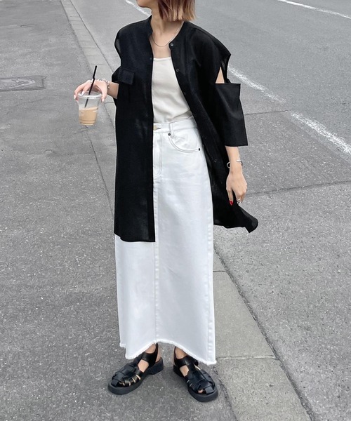 Chillfar（チルファー）の「肩開きポケットノーカラーシャツ（シャツ/ブラウス・レディース・ホワイト/ブルー/イエロー/ブラック・FREE）」の18枚目の写真