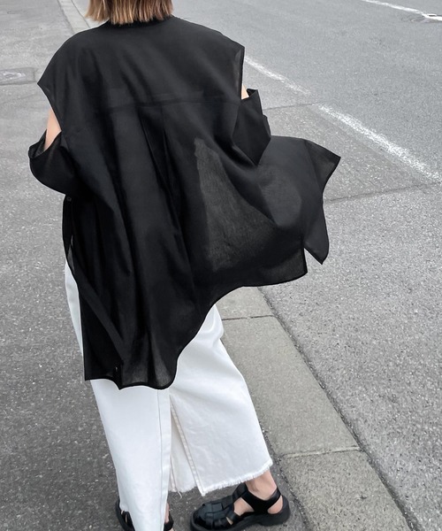 Chillfar（チルファー）の「肩開きポケットノーカラーシャツ（シャツ/ブラウス・レディース・ホワイト/ブルー/イエロー/ブラック・FREE）」の14枚目の写真