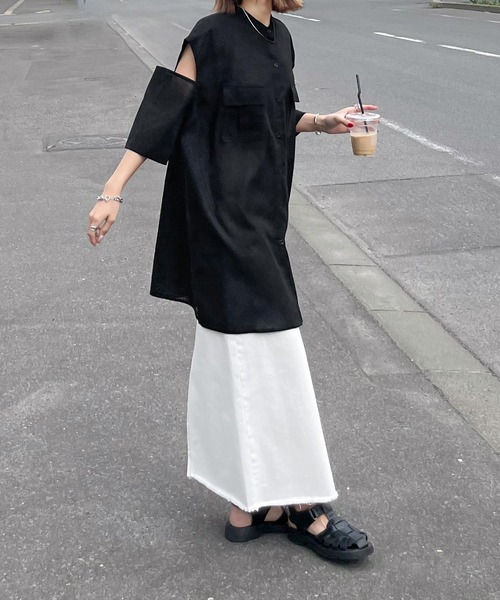 Chillfar（チルファー）の「肩開きポケットノーカラーシャツ（シャツ/ブラウス・レディース・ホワイト/ブルー/イエロー/ブラック・FREE）」の20枚目の写真