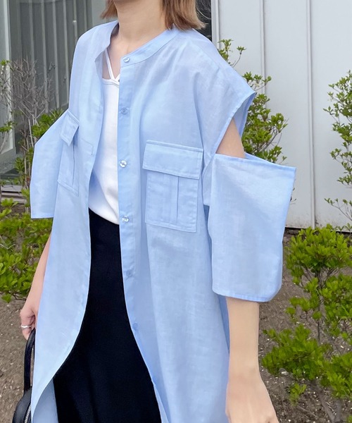 Chillfar（チルファー）の「肩開きポケットノーカラーシャツ（シャツ/ブラウス・レディース・ホワイト/ブルー/イエロー/ブラック・FREE）」の21枚目の写真