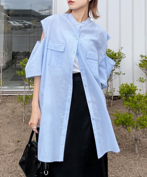 Chillfar（チルファー）の「肩開きポケットノーカラーシャツ（シャツ/ブラウス・レディース・ホワイト/ブルー/イエロー/ブラック・FREE）」の22枚目の写真