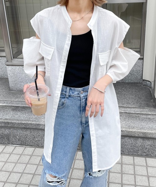 Chillfar（チルファー）の「肩開きポケットノーカラーシャツ（シャツ/ブラウス・レディース・ホワイト/ブルー/イエロー/ブラック・FREE）」の8枚目の写真