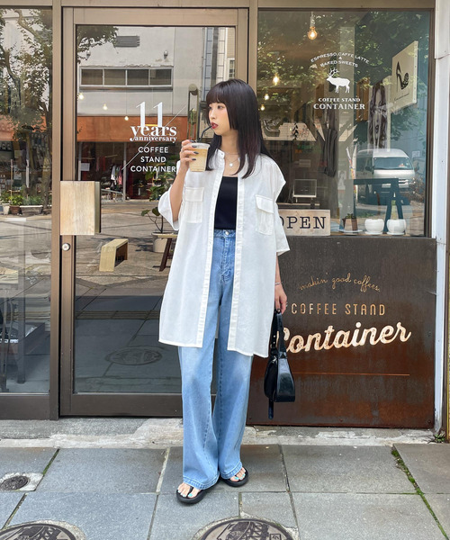 セール】肩開きポケットノーカラーシャツ（シャツ/ブラウス