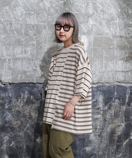 CIAOPANIC TYPY(チャオパニックティピー)の「ボーダーパッチワークTee(Tシャツ/カットソー・メンズ・アイボリー/ブラック・MEDIUM/LARGE)」の3枚目の写真