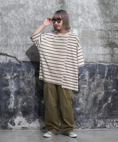 CIAOPANIC TYPY(チャオパニックティピー)の「ボーダーパッチワークTee(Tシャツ/カットソー・メンズ・アイボリー/ブラック・MEDIUM/LARGE)」の7枚目の写真