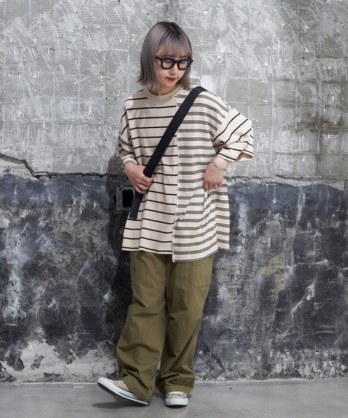 CIAOPANIC TYPY(チャオパニックティピー)の「ボーダーパッチワークTee(Tシャツ/カットソー・メンズ・アイボリー/ブラック・MEDIUM/LARGE)」の9枚目の写真