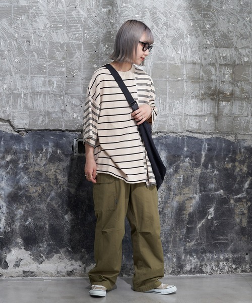 CIAOPANIC TYPY(チャオパニックティピー)の「ボーダーパッチワークTee(Tシャツ/カットソー・メンズ・アイボリー/ブラック・MEDIUM/LARGE)」の8枚目の写真