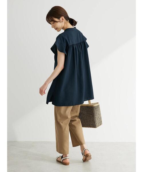 Green Parks(グリーンパークス)の「接触冷感 比翼シャツチュニック(チュニック・レディース・ライトベージュ/ブルー/ライトグリーン/ダークネイビー・FREE)」の5枚目の写真