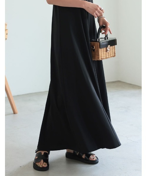 Re:EDIT（リエディ）の「[ひんやり接触冷感][低身長/高身長サイズ有]鹿の子カットソーフレアキャミワンピース（ワンピース・レディース・ブラック/ブラウン/オレンジ/ブルーグリーン・MEDIUM/LARGE/SHORT/TALL）」の18枚目の写真