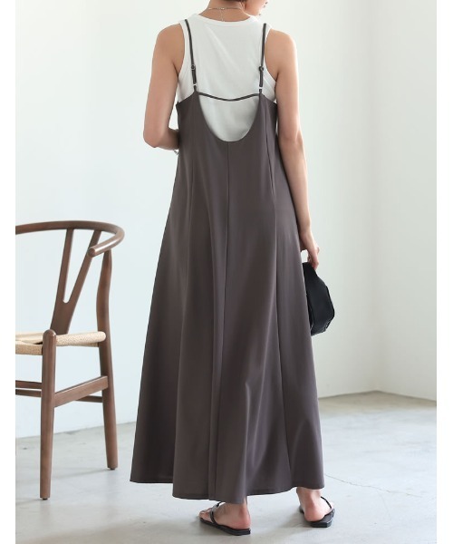 Re:EDIT（リエディ）の「[ひんやり接触冷感][低身長/高身長サイズ有]鹿の子カットソーフレアキャミワンピース（ワンピース・レディース・ブラック/ブラウン/オレンジ/ブルーグリーン・MEDIUM/LARGE/SHORT/TALL）」の13枚目の写真