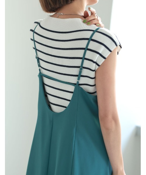 Re:EDIT（リエディ）の「[ひんやり接触冷感][低身長/高身長サイズ有]鹿の子カットソーフレアキャミワンピース（ワンピース・レディース・ブラック/ブラウン/オレンジ/ブルーグリーン・MEDIUM/LARGE/SHORT/TALL）」の16枚目の写真