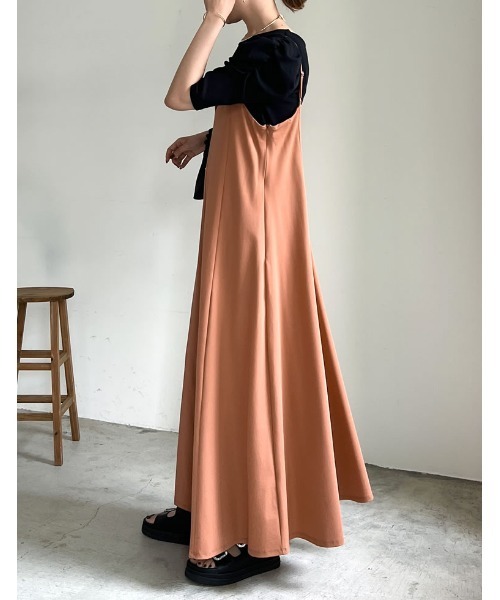 Re:EDIT（リエディ）の「[ひんやり接触冷感][低身長/高身長サイズ有]鹿の子カットソーフレアキャミワンピース（ワンピース・レディース・ブラック/ブラウン/オレンジ/ブルーグリーン・MEDIUM/LARGE/SHORT/TALL）」の21枚目の写真