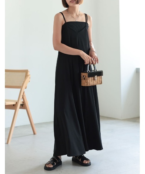 Re:EDIT（リエディ）の「[ひんやり接触冷感][低身長/高身長サイズ有]鹿の子カットソーフレアキャミワンピース（ワンピース・レディース・ブラック/ブラウン/オレンジ/ブルーグリーン・MEDIUM/LARGE/SHORT/TALL）」の14枚目の写真